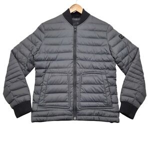 OROBOS Mens Small Black Puffer‎ Bomber Jacket Duck Down Fill Ribbed